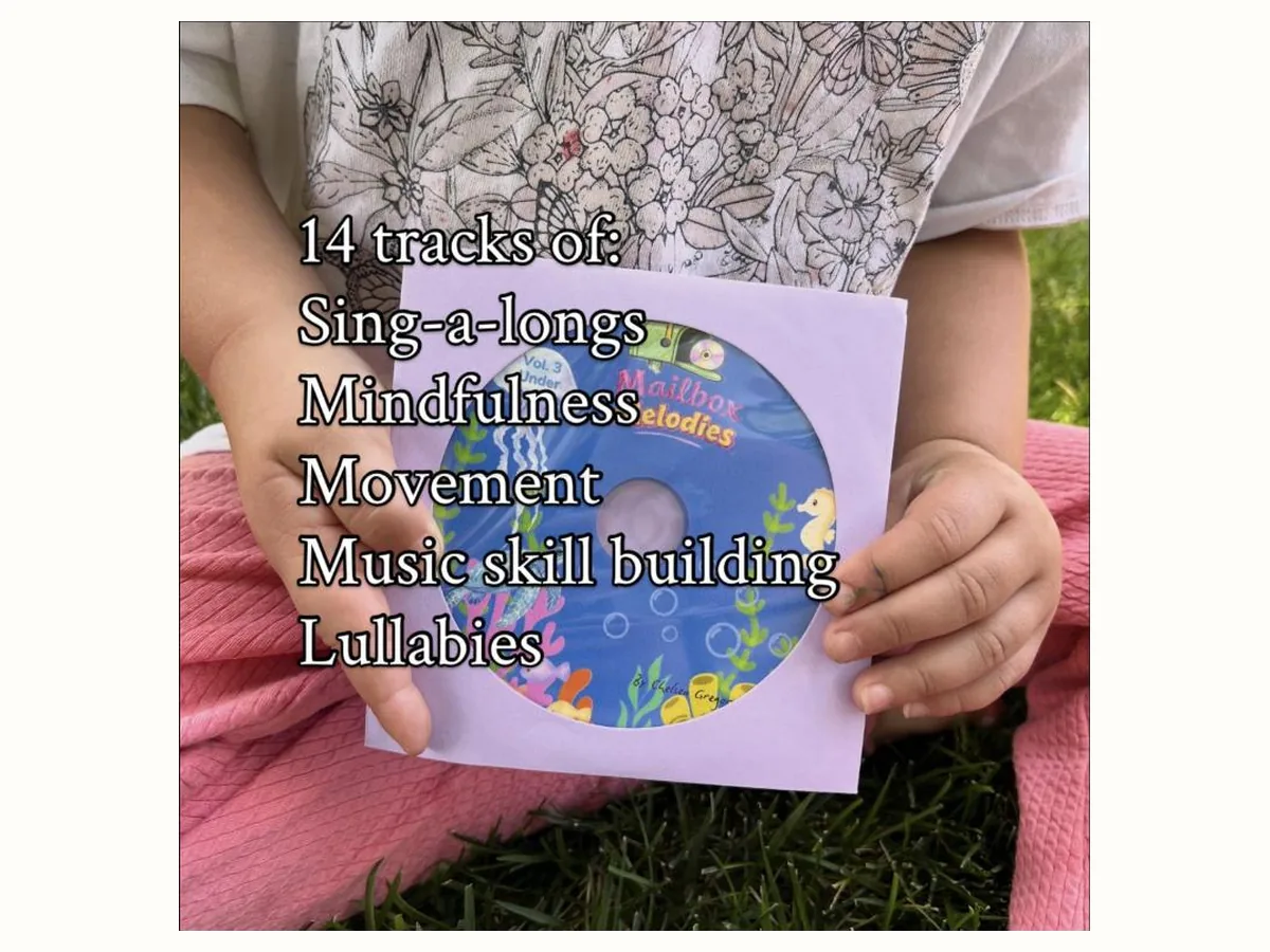 The monthly Mailbox Melodies CD: fourteen tracks of sing-a-longs, mindfulness, movement, music skill building and lullabies